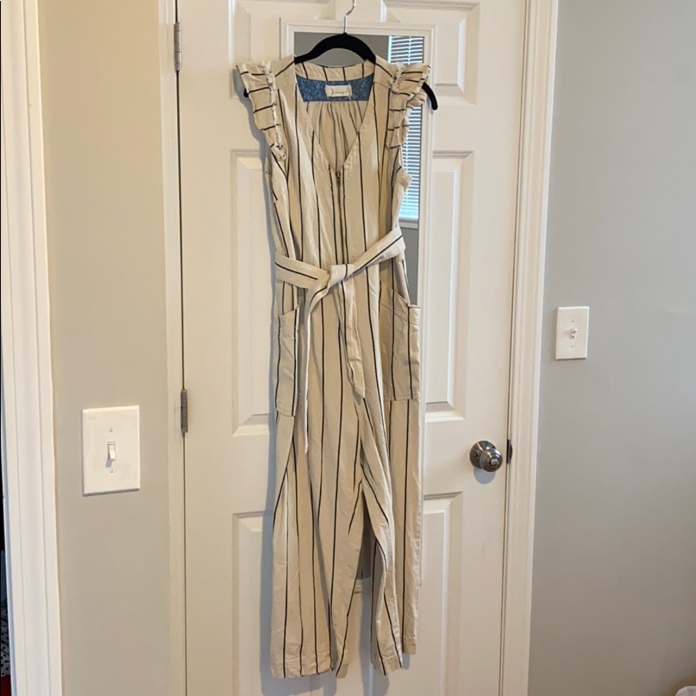 Anthropologie Canvas Striped Jumpsuit